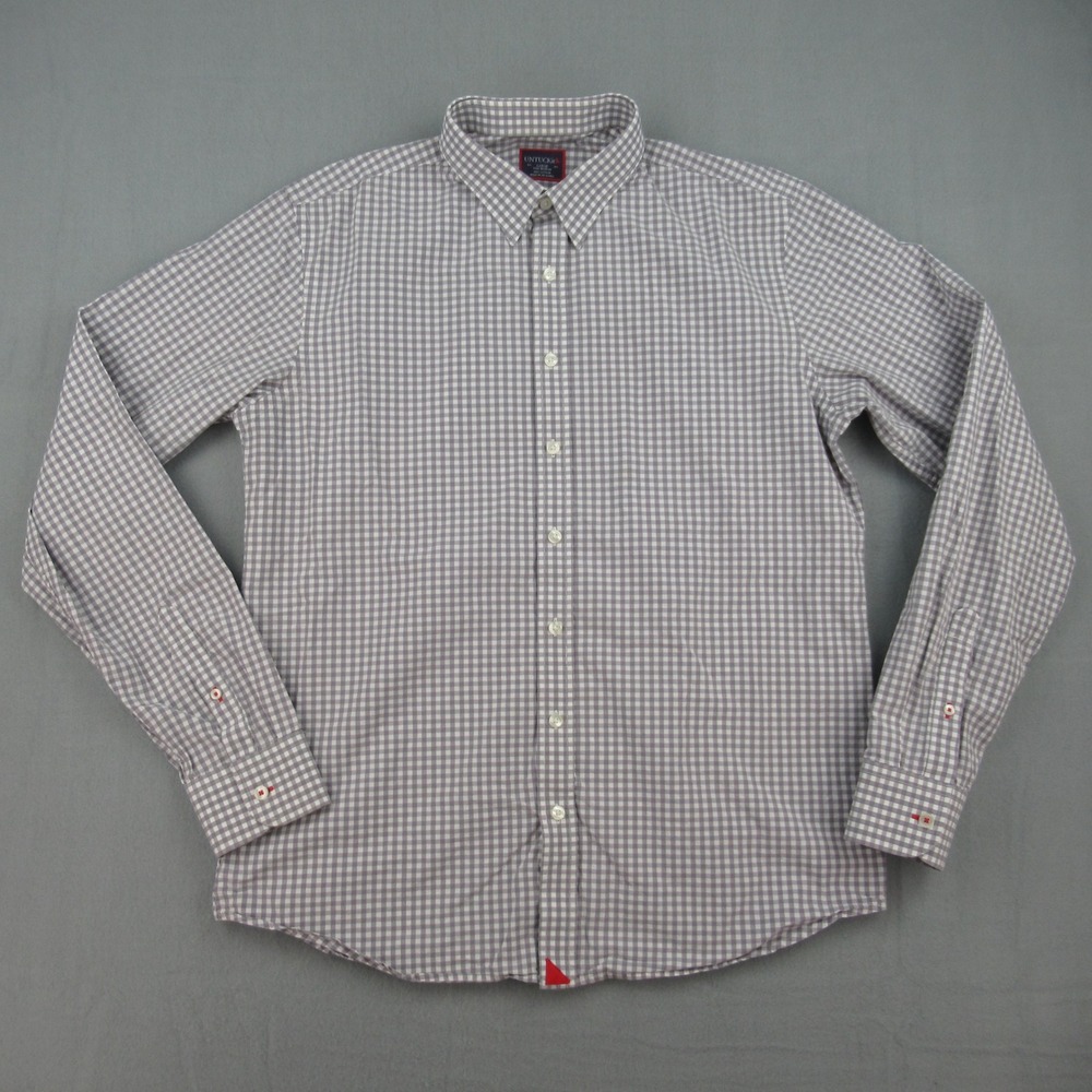 UNTUCKit Button Down Shirt Mens Large Tall Gray Gingham Plaid Long Sleeve Cotton